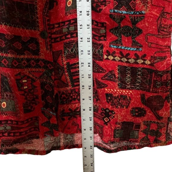 Chico's Size 1 US 8 Tunic Top Linen Aztec Southwest Button Front Red Tortoise Bu - Picture 10 of 11